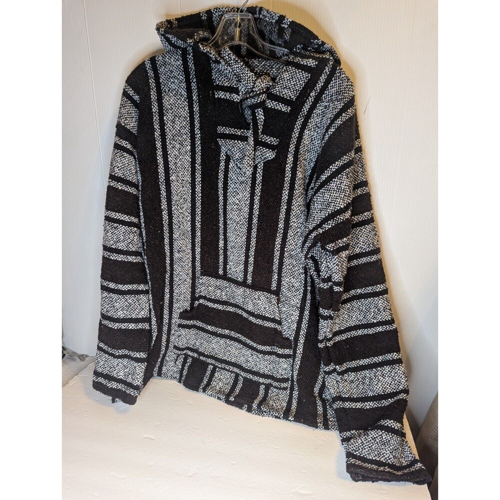 Baja Mexican Blanket Pullover Sweater Hoodie Mens L Poncho Boho Hippie Unisex